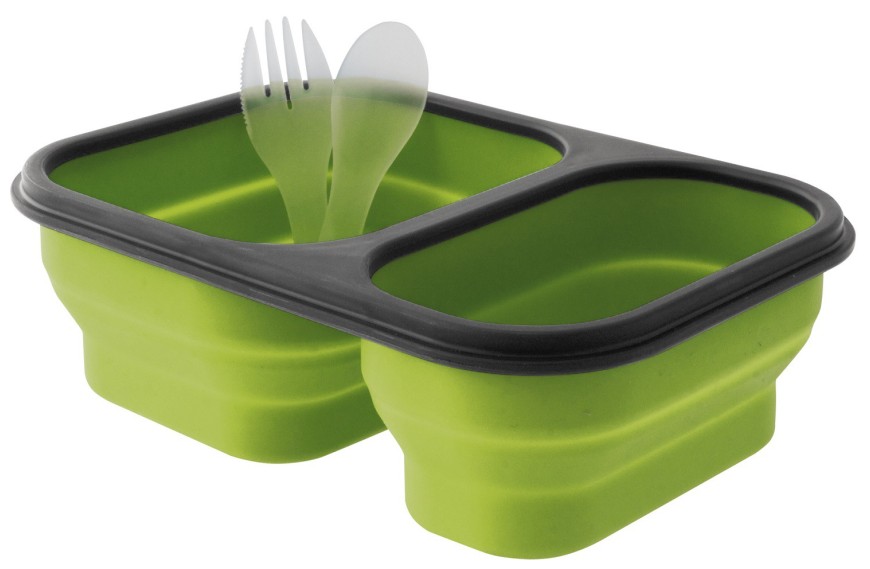 Lunch Box rétractable en silicone Eurotrail avec deux compartiments et couverts intégrés pour repas nomades