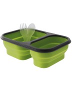Lunch Box rétractable en silicone Eurotrail avec deux compartiments et couverts intégrés pour repas nomades