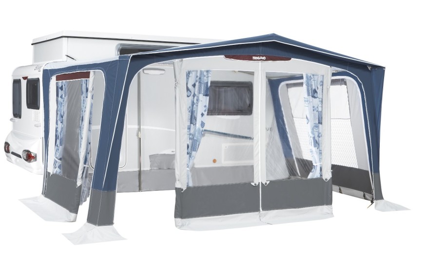 Auvent de caravane surbaissée HONFLEUR 310/340 TRIGANO installé sur caravane en camping