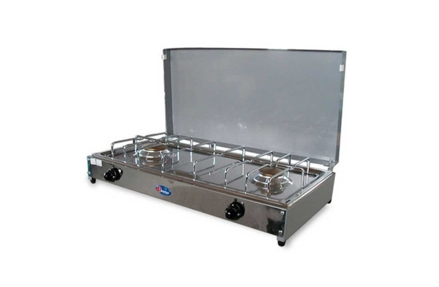 BACOENG Réchaud à Gaz 2 Feux Avec Pieds Amovibles, Rechaud Gaz D'extérieur Avec Tuyau De Gaz De 1.5 M Et Régulateur De Pression De Gaz De 50 Mbar