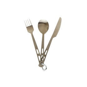 Lot de 3 couverts avec mousqueton CAO en inox pour camping et randonnée