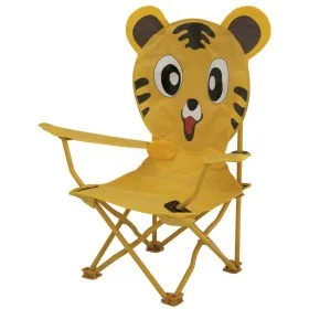 Chaise pliante enfant Eurotrail motif tigre, structure acier et housse polyester avec pochette de transport.