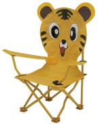 Chaise pliante enfant Eurotrail motif tigre, structure acier et housse polyester avec pochette de transport.