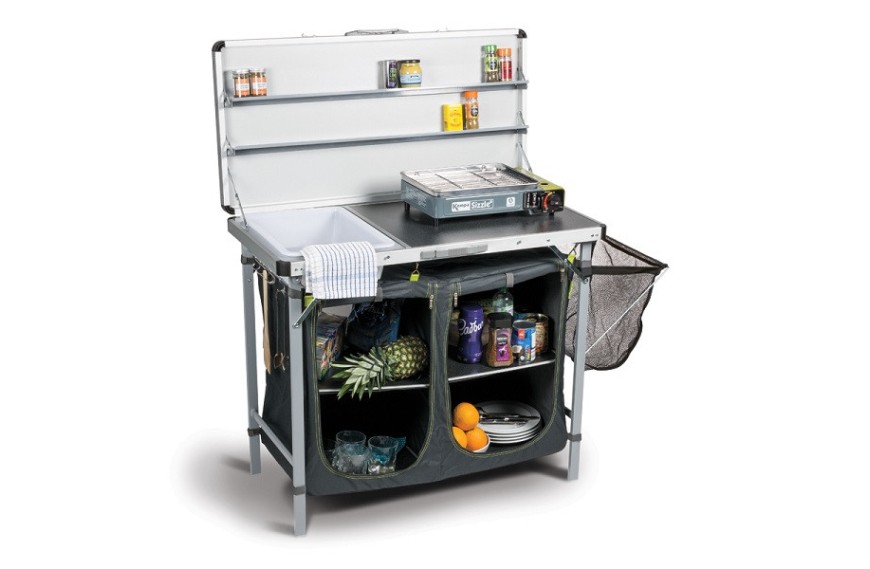 Porte réchaud camping Kampa Dometic Chieftain avec meuble cuisine pliant