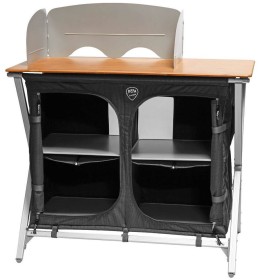 Porte réchaud bambou DEFA EASY FOLDING avec pare-feu et compartiments pour camping