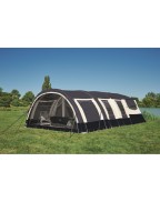 Caravane pliante Jamet Air TRIGANO avec auvent gonflable installée en camping