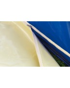 Caravane pliante Jamet Air TRIGANO avec auvent gonflable installée en camping