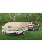 Caravane pliante Jamet Air TRIGANO avec auvent gonflable installée en camping