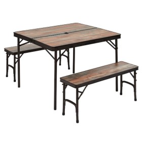 Set de 2 bancs + 1 table de camping bois flotté - TRIGANO