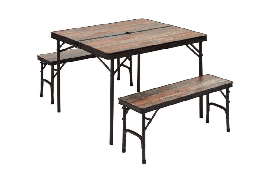 Table de camping pliante avec bancs bois flotté 4 places TRIGANO﻿