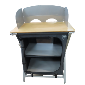 porte réchaud bambou avec paravent DEFA pour camping et cuisine extérieure