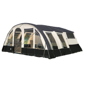 Caravane pliante Jamet Air TRIGANO avec auvent gonflable installée en camping