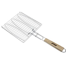 Double grille de cuisson BBQ à poisson CAO acier avec poignée bois pour barbecue extérieur