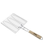 Double grille de cuisson BBQ à poisson CAO acier avec poignée bois pour barbecue extérieur