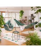 Chaise Hamac HABANA LA SIESTA en coton bio certifié GOTS avec barre en bambou, format Comfort pour petits espaces
