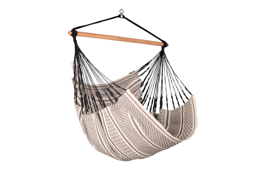 Chaise Hamac HABANA LA SIESTA en coton bio certifié GOTS avec barre en bambou, format Comfort pour petits espaces