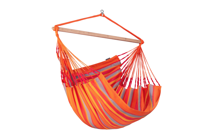 chaise hamac Kingsize DOMINGO LA SIESTA en tissu outdoor avec barre en bambou et rotation 360°