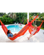 chaise hamac Kingsize DOMINGO LA SIESTA en tissu outdoor avec barre en bambou et rotation 360°