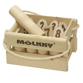Mölkky de Luxe avec 12 quilles en bois et bâton lanceur pour jeu extérieur familial