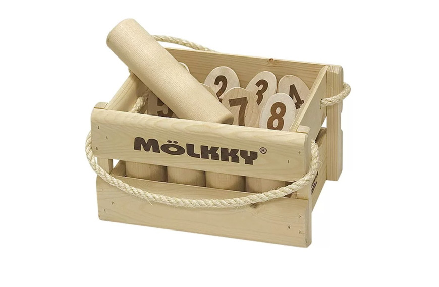 Mölkky de Luxe avec 12 quilles en bois et bâton lanceur pour jeu extérieur familial