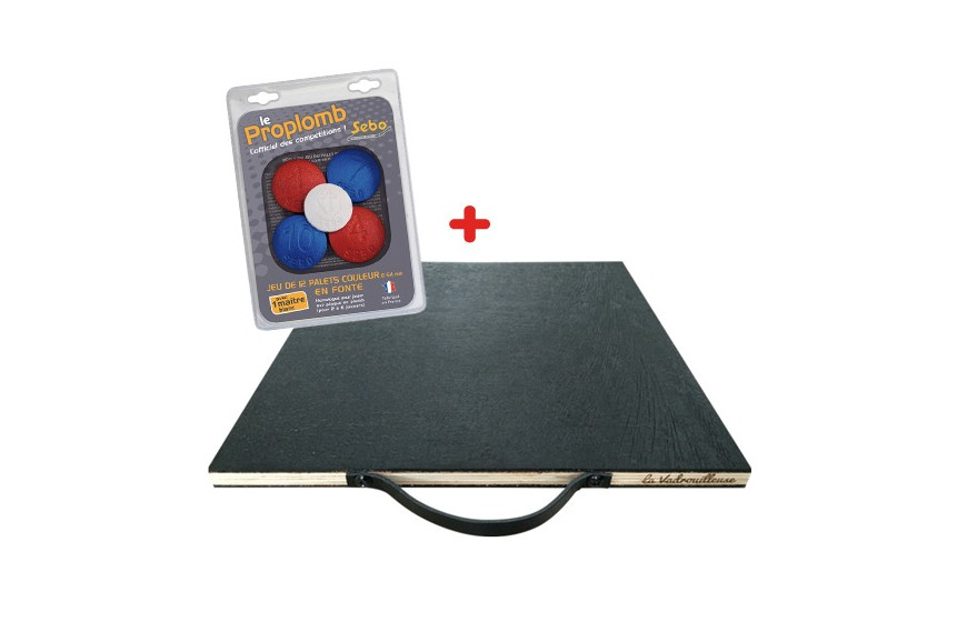 kit palet fonte transportable avec planche La Vadrouilleuse et coffret de palets