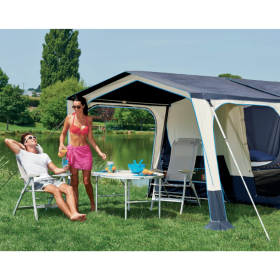 Pare-soleil pour caravane pliante SOLENA RACLET gris et bleu en coton