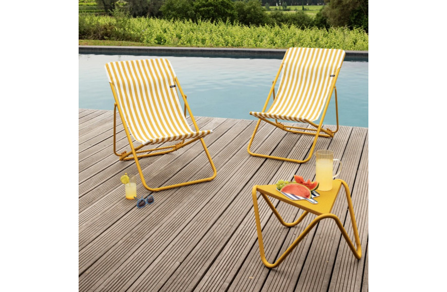 Transat de jardin pliant Maxi Transat Airlon Lafuma avec assise large et 4 positions de réglage.