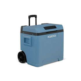Grande glacière électrique Igloo IE42 42 litres avec roues et poignée télescopique, couleur Modern Blue.